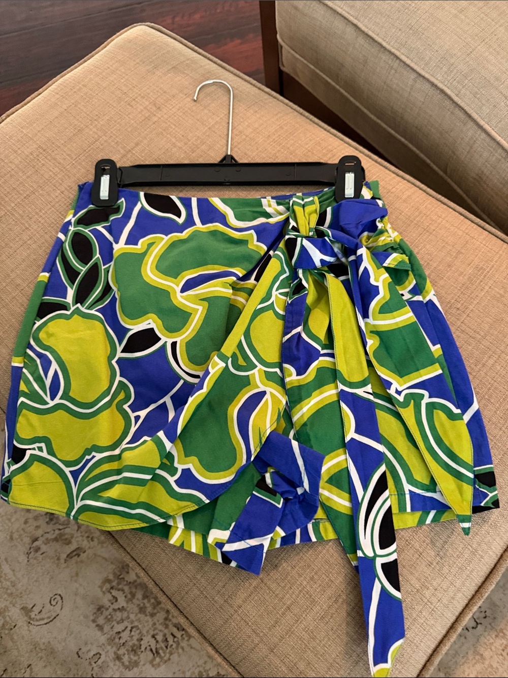 Printed Wrap Skort in Blue & Green